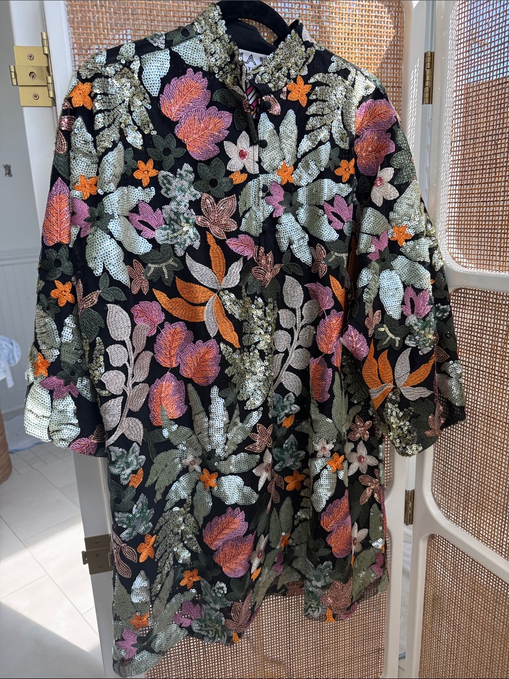 La Vie Style House Mini Dress | Floral black green orange pink gold | one size